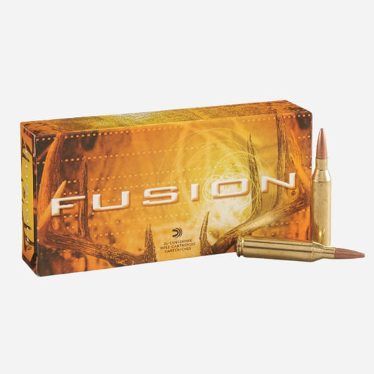 Box of ammunition with 'Fusion' branding on a white background
