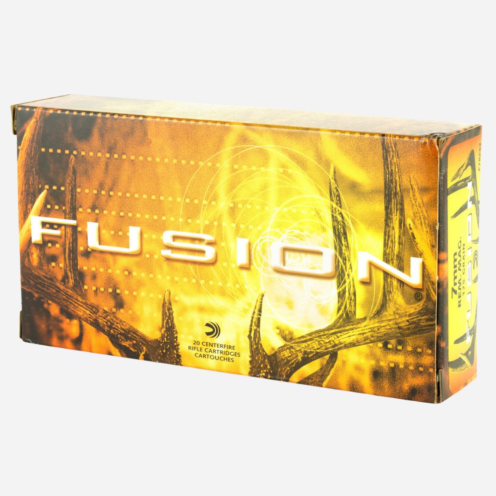 Box of Fusion ammunition with a gold and black design on a white background