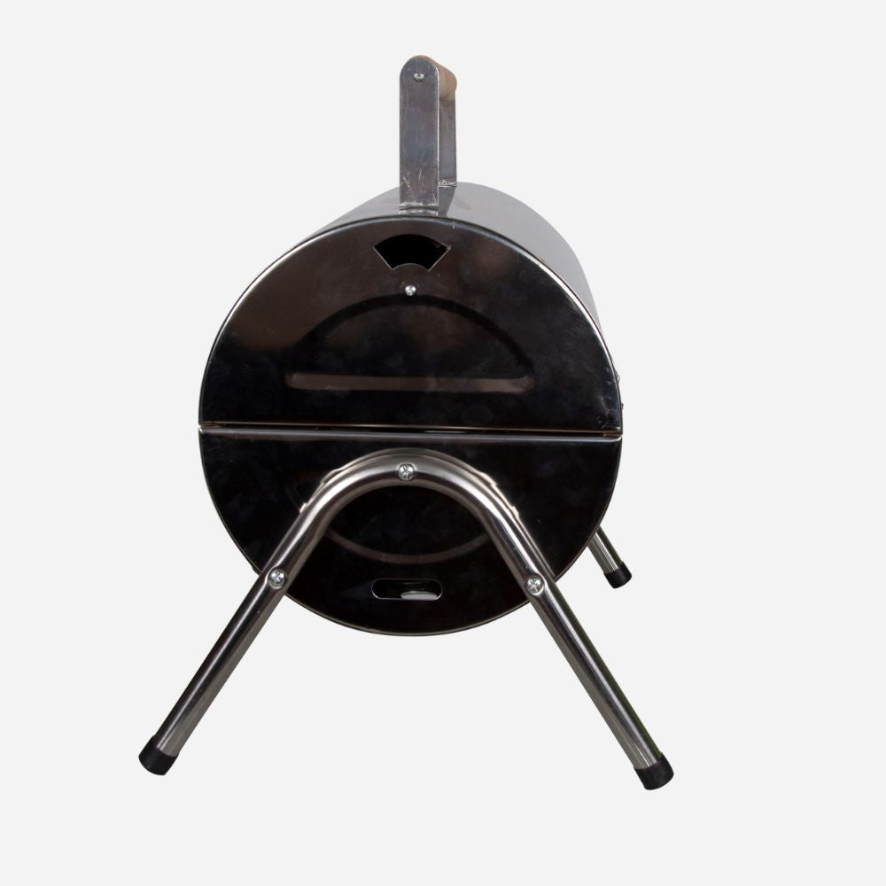 Wood-fired oven with metallic legs on a white background