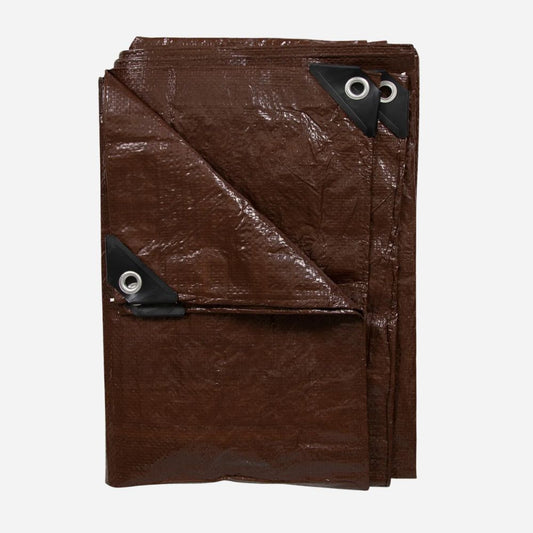 Brown tarp with grommets on a white background