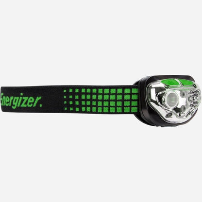 Energizer headlight with green strap on a white background