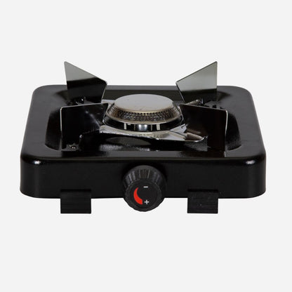 Black portable gas stove on a white background