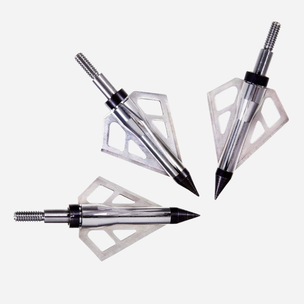 Three metallic arrowheads on a white background