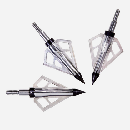 Three metallic arrowheads on a white background