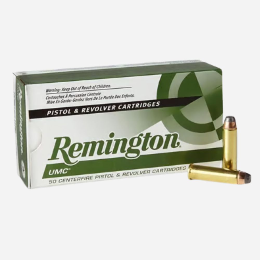 Remington UMC pistol and revolver cartridges packaging on a white background