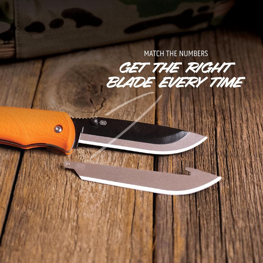 Two knives on a wooden surface with text about blade matching.