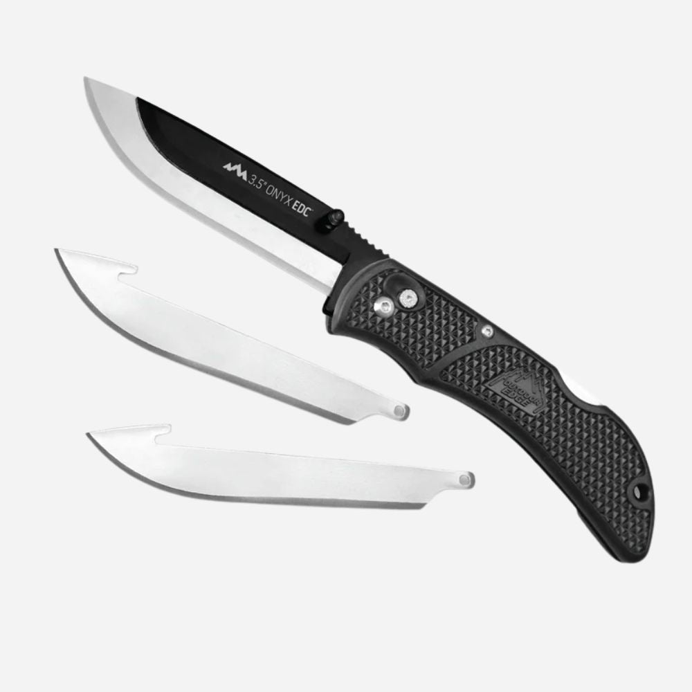 Folding knife with three blades on a white background