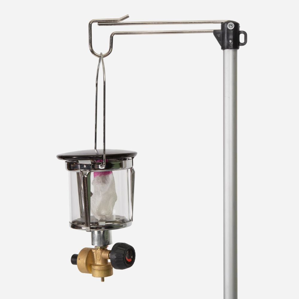 Portable camping lantern with stand on a white background