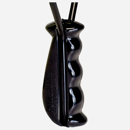 Black textured object on a white background