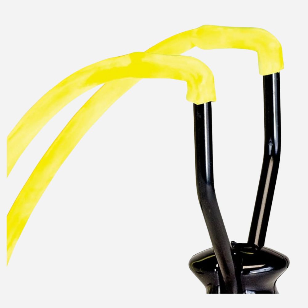 Black and yellow slingshot on a white background