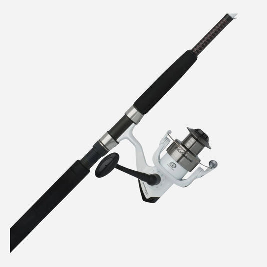 Fishing rod and reel set on a white background