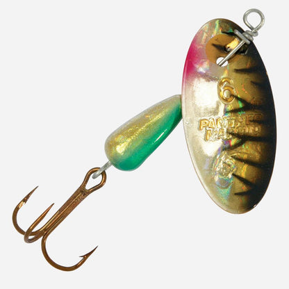 Colorful fishing lure with a treble hook on a white background