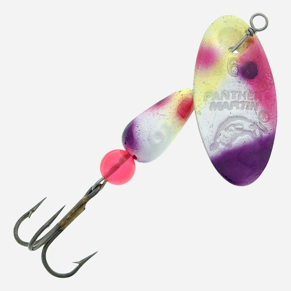 Colorful fishing lure with a hook on a white background
