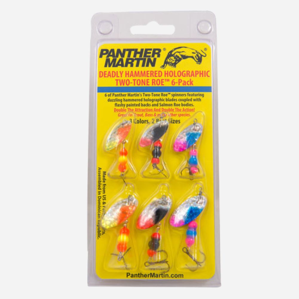 Packaged set of Panther Martin fishing lures with colorful designs on a white background