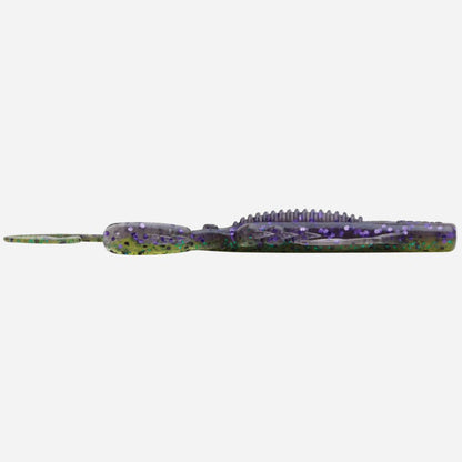 Purple and green fishing lure on a white background
