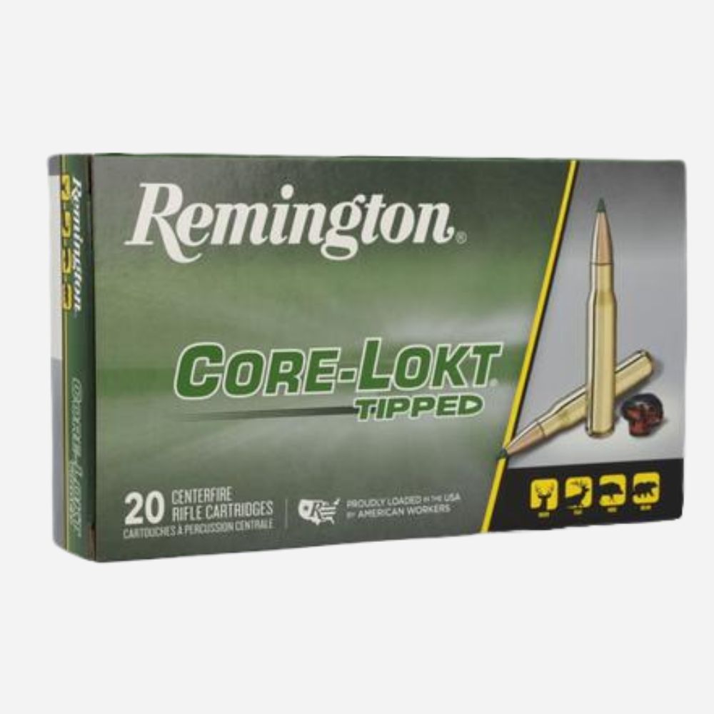 Remington Core-Lokt Tipped ammunition box on a white background