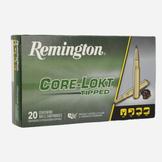 Remington Core-Lokt Tipped ammunition box on a white background