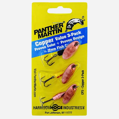Panther Martin Copper Value 3-Pack inline spinner fishing lures with treble hooks in retail packaging