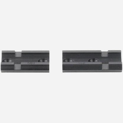 Two black metal rail accessories on a white background