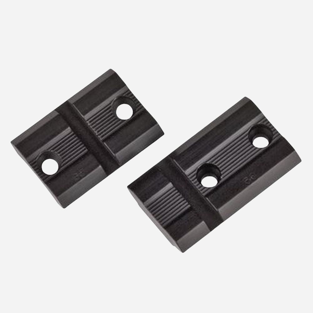 Two black plastic brackets on a white background