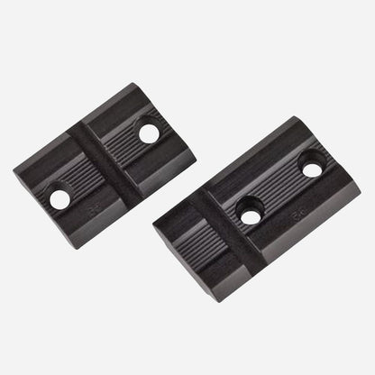Two black plastic brackets on a white background