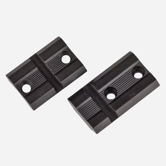 Two black plastic brackets on a white background
