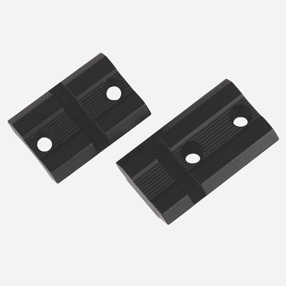 Two black plastic corner protectors on a white background