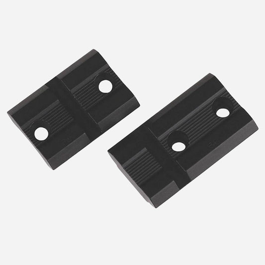 Two black plastic corner protectors on a white background