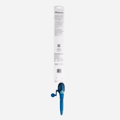 Blue fishing rod with packaging on a white background