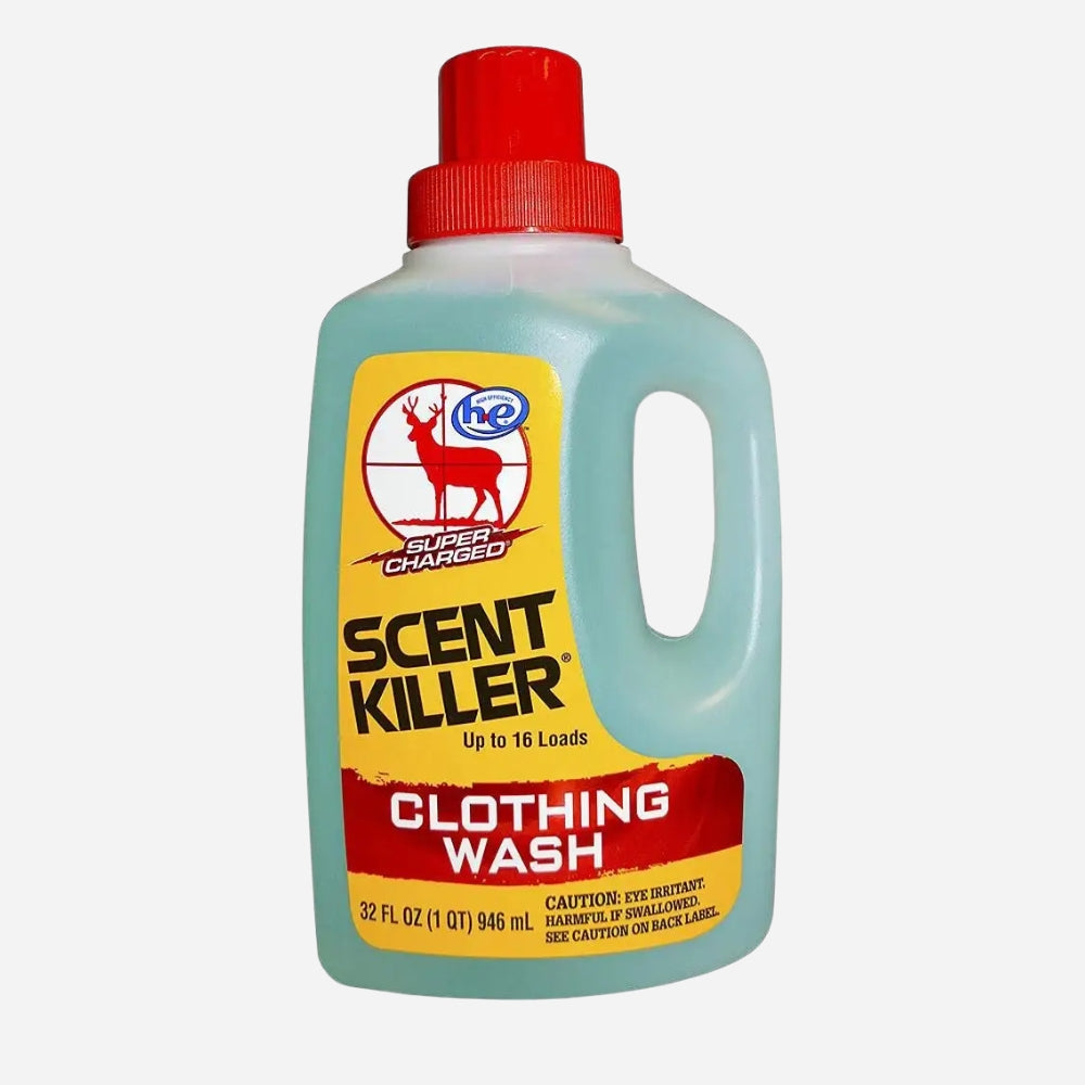 Bottle of Scent Killer Clothing Wash with red cap on a white background