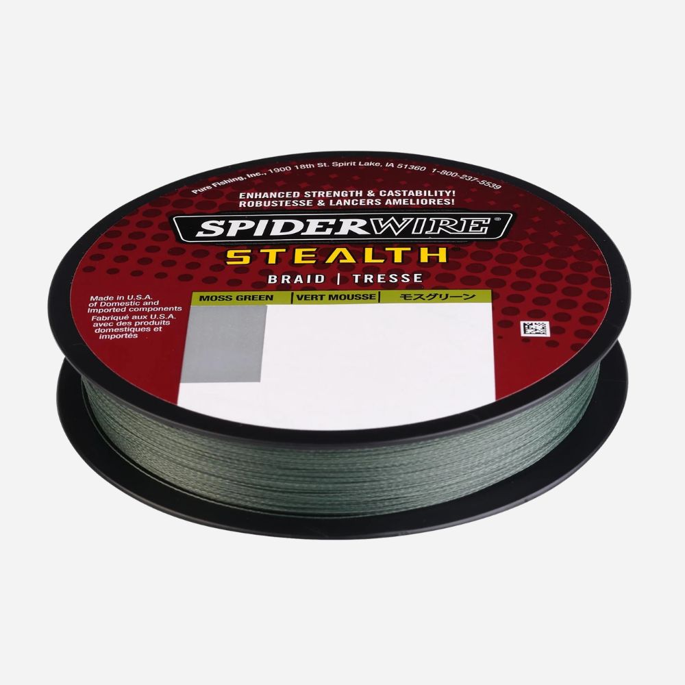 Spool of Spiderwire Stealth braid fishing line on a white background