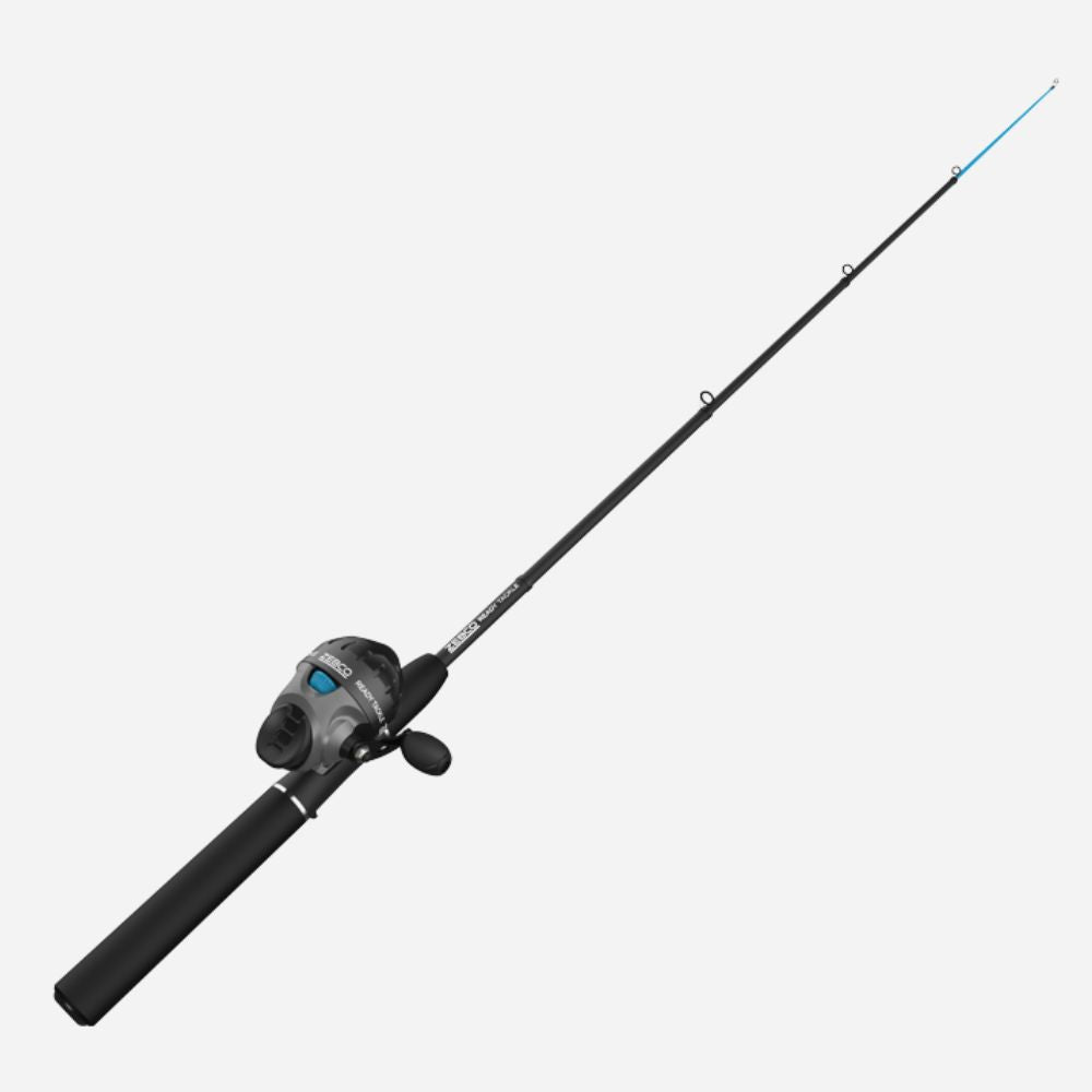 Fishing rod with reel on a white background