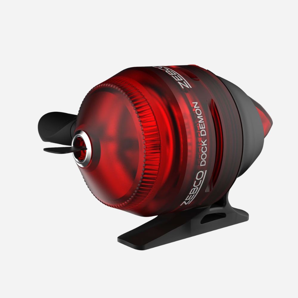 Red and black boat propeller with 'Dock Demon' branding on a white background