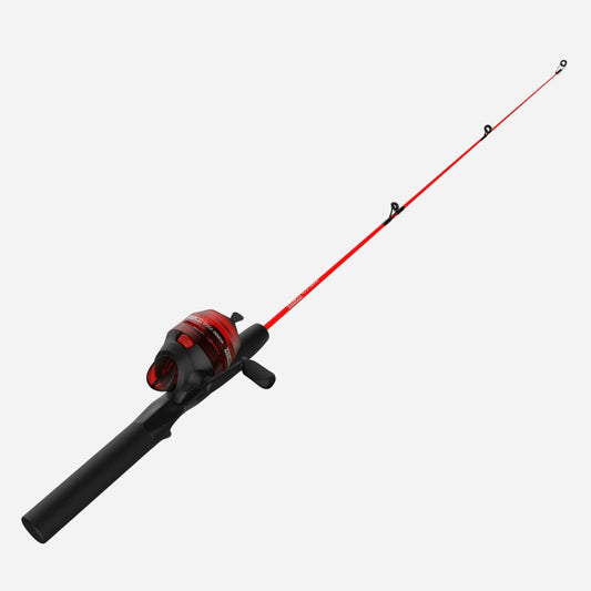 Fishing rod with purple handle and line on a white background