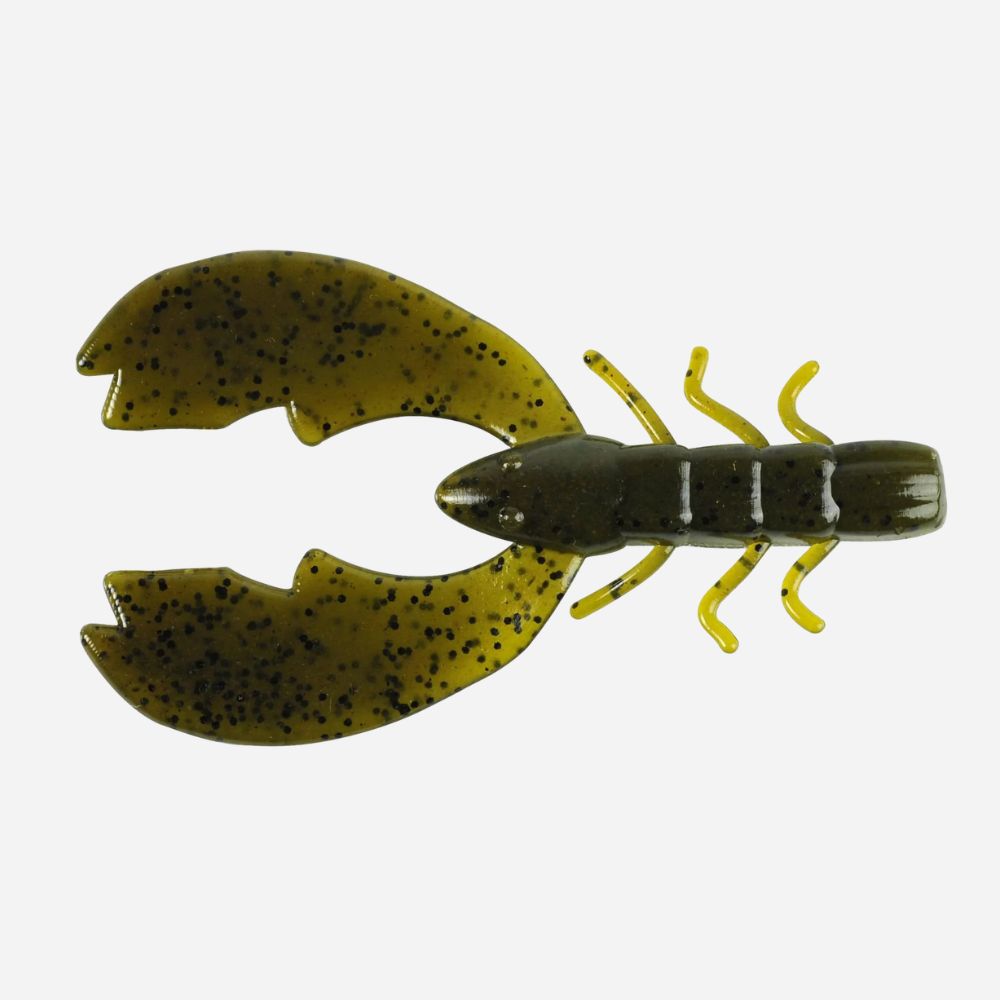 Fishing lure resembling a crawfish on a white background