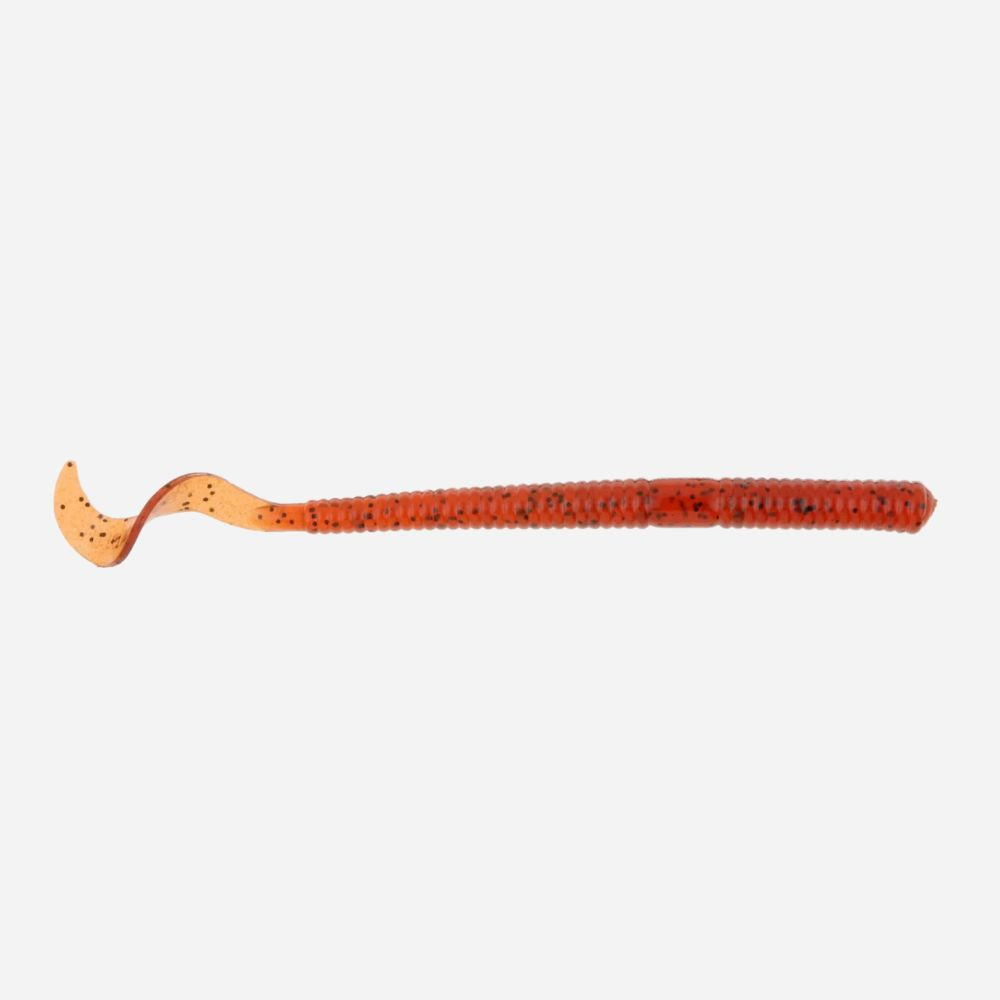 Red and orange fishing lure on a white background