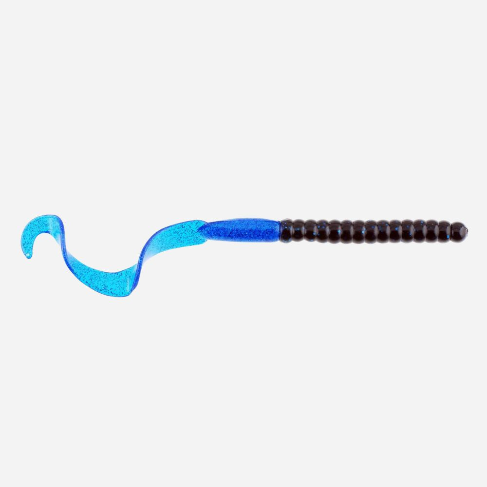 Blue and black fishing lure on a white background