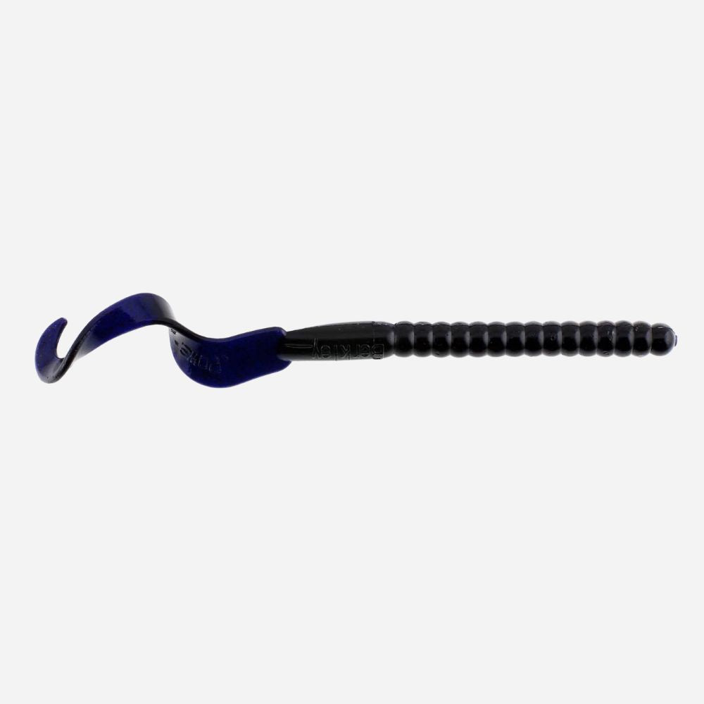 Black and blue fishing lure on a white background