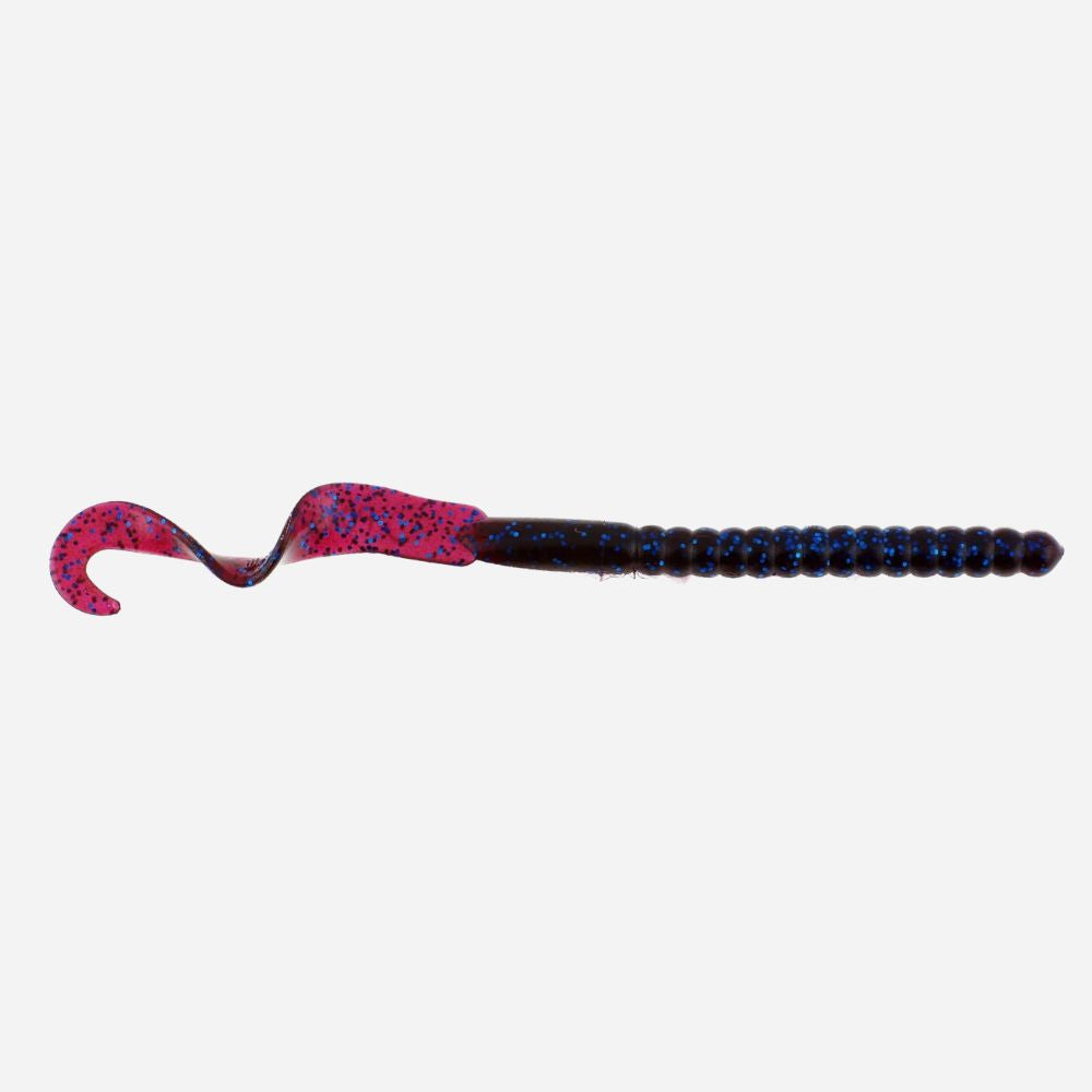 Pink and black fishing lure on a white background