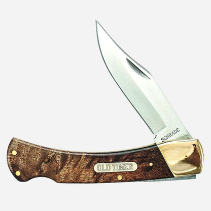 Schrade Old Timer folding knife with wooden handle on a white background