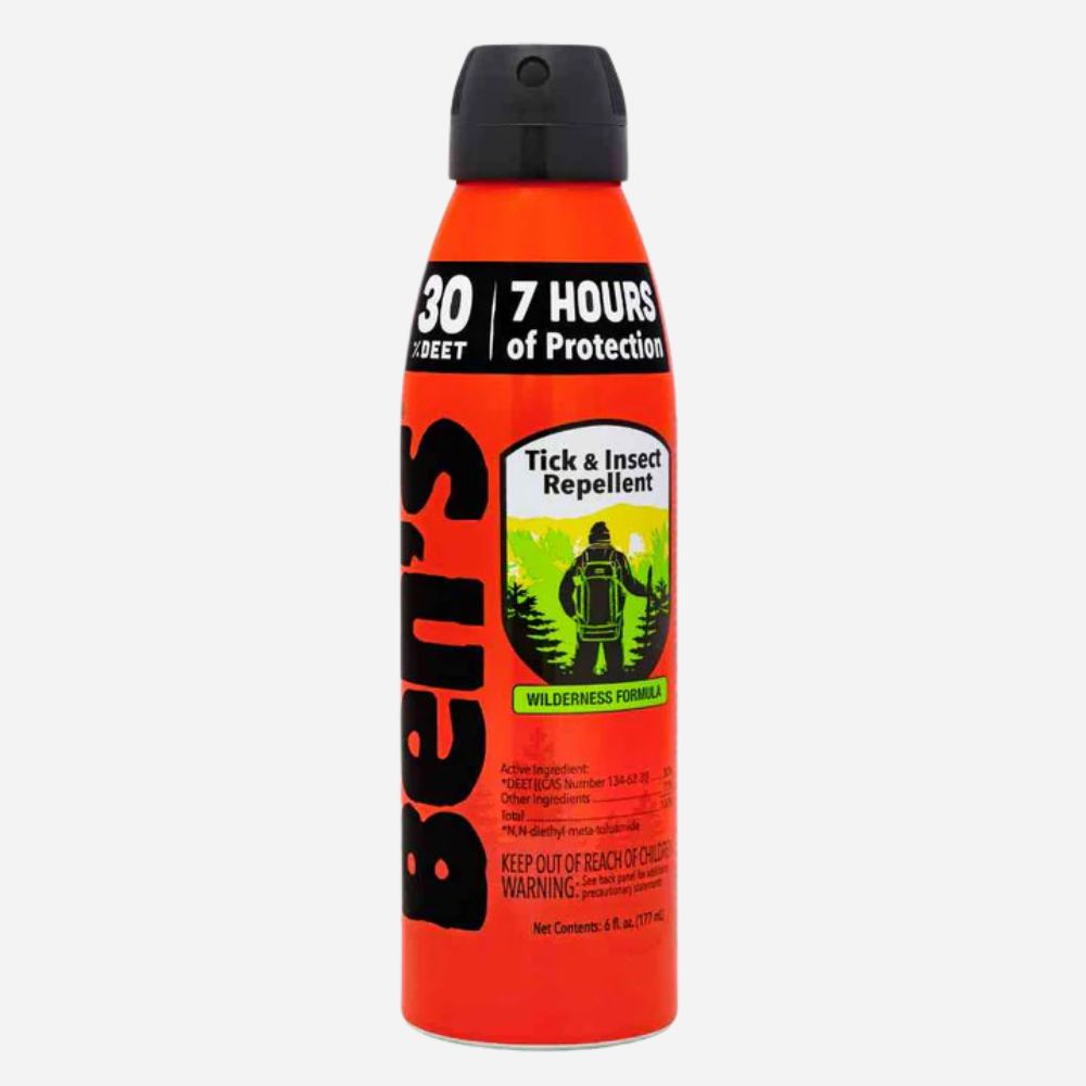 Orange and black spray bottle with 'Bugs Off' branding on a white background