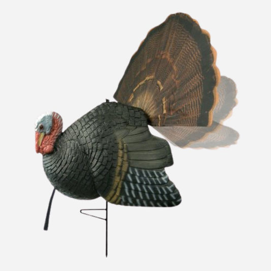 Turkey decoy with detailed feathers on a white background