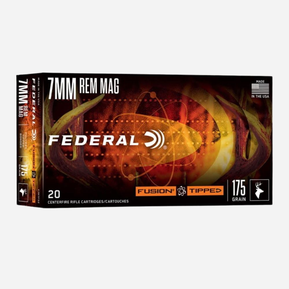 Federal 7mm Rem Mag ammunition box on a white background