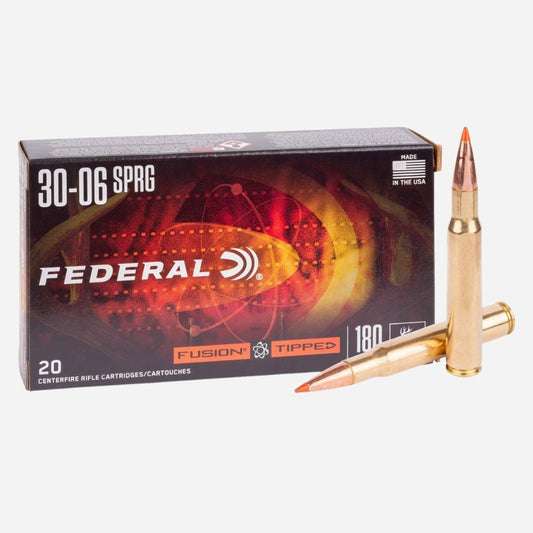 Federal 30-06 SPG ammunition box with a bullet on a white background