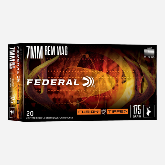 Federal 7mm Rem Mag ammunition box on a white background