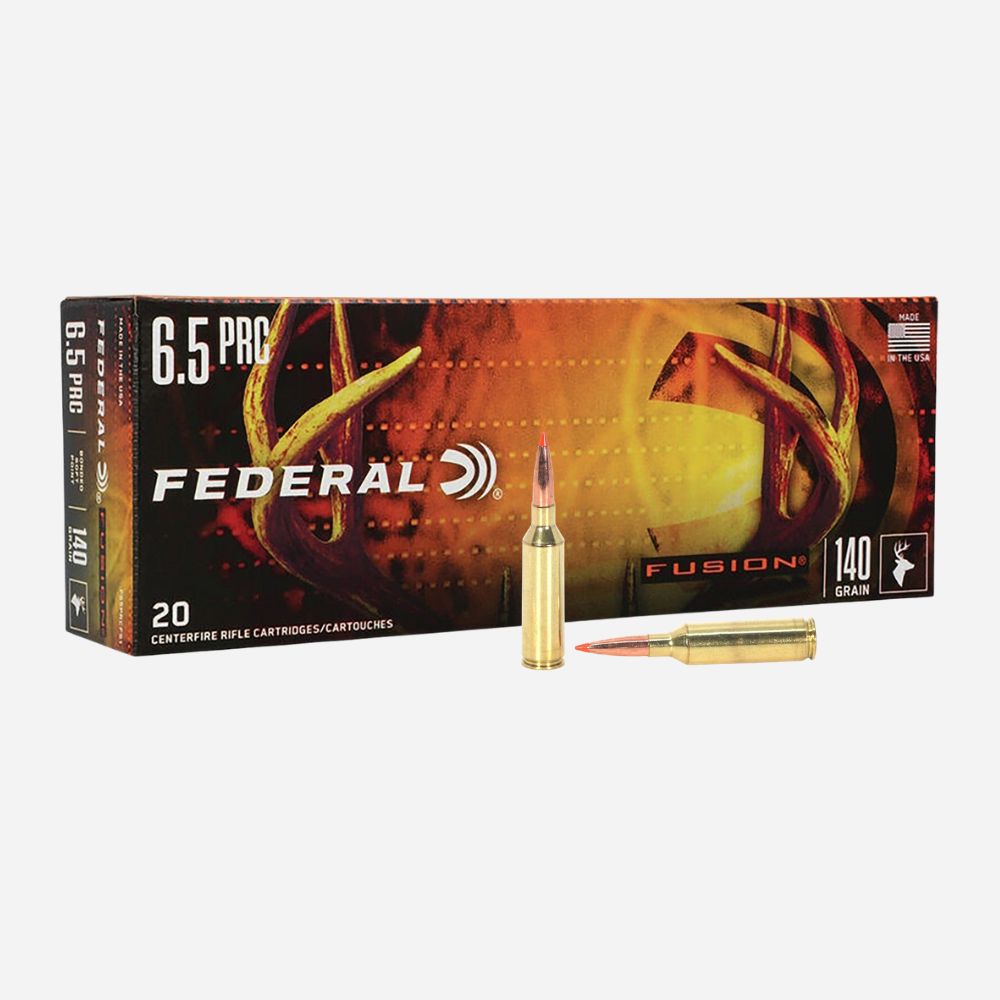 Federal ammunition box with deer antlers and bullet illustration on a white background