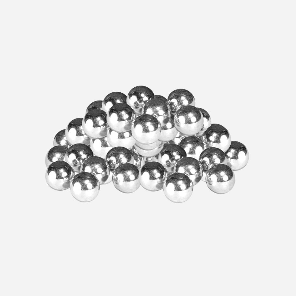 Group of silver metal balls on a white background