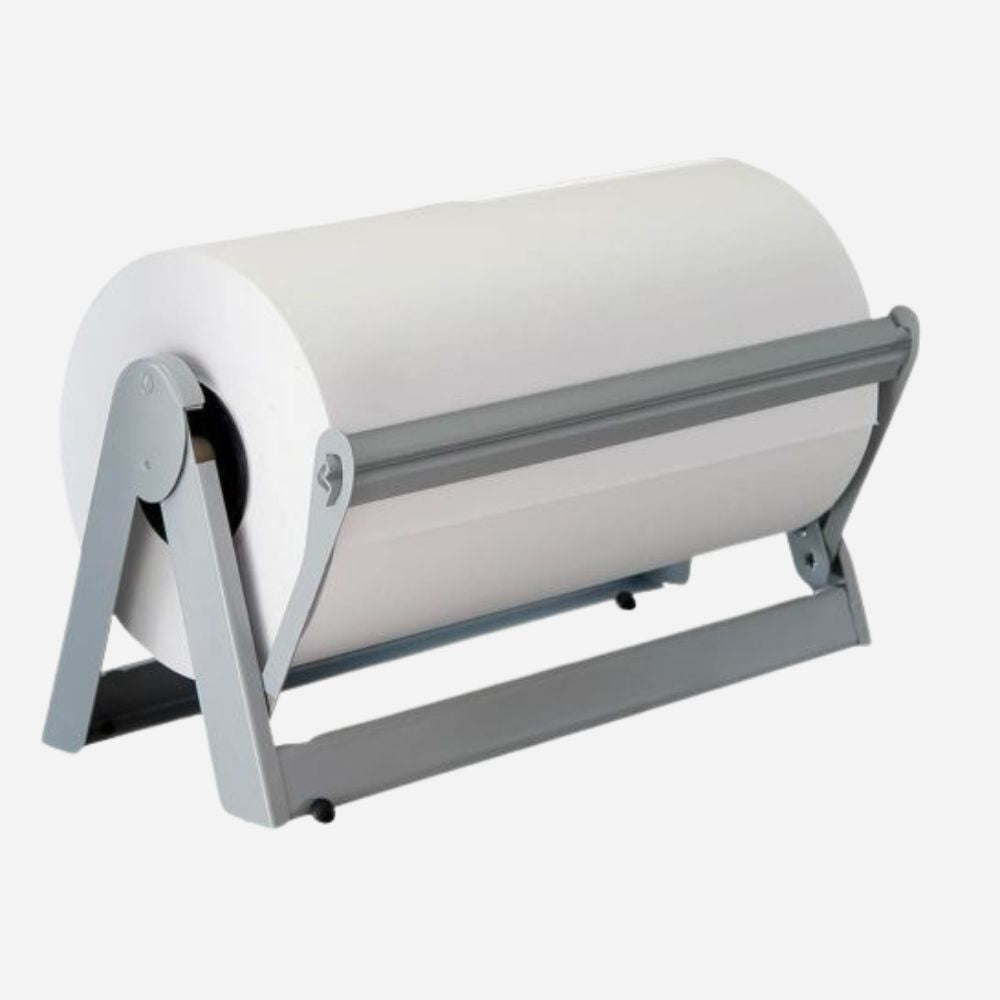 Roll of paper on a stand with a white background
