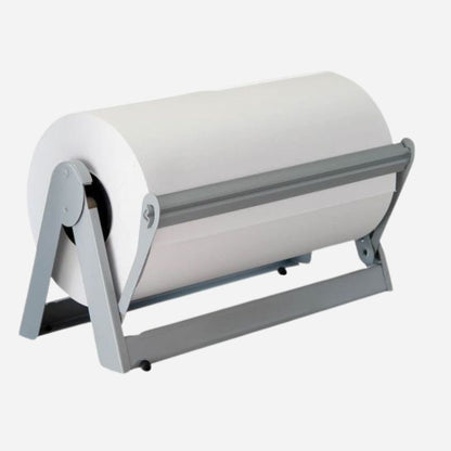 Roll of paper on a stand with a white background