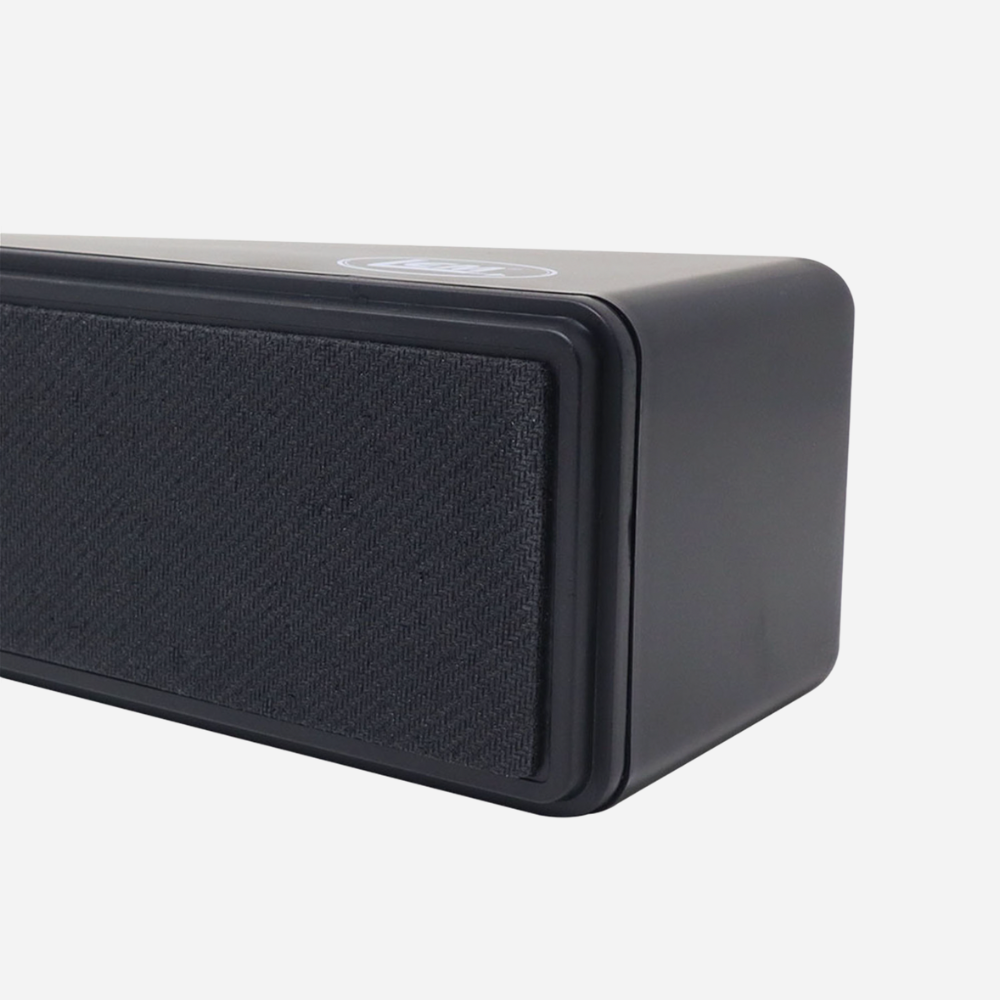 Black rectangular speaker on a white background